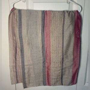 Infinity scarf, tan pink and purple.